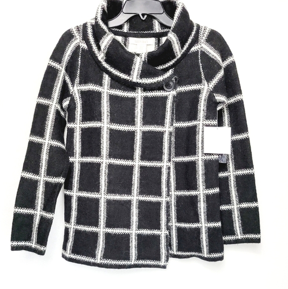 Ellen Tracy Shawl Collar Plaid Swacket Black & White Checkered sz XS - Picture 1 of 6